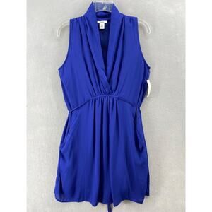 NWT Bar 111 Dress Women's Small Blue Collared Sleeveless Waist Tie Pockets Lined